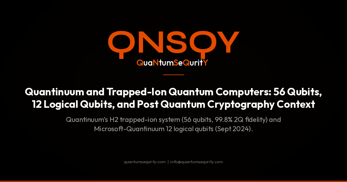 Quantinuum and Trapped-Ion Quantum Computers: 56 Qubits, 12 Logical Qubits, and Post Quantum Cryptography Context - QNSQY post-quantum encryption guide